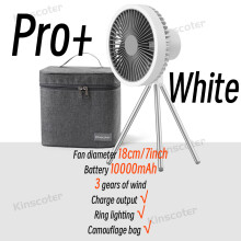 (Pro MAX White 2) 10000mAh Camping Fan Rechargeable Desktop Portable Circulator Wireless Ceiling Fan With Power Bank LED Lighting Tripod
