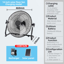 (14 with solar panel) Battery Powered Solar Fan, Portable Fan For Home Or Outdoor Use, Battery Runs For 6-12 Hours, With USB Output For Cell Phones