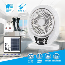 (3 in 1) 8 Inch Solar Fan Light Solar AC DC Rechargeable Solar Fan With Solar Panel And LED Bulb For Outdoor LED Camping Light