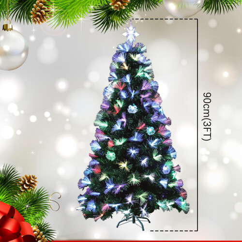 Pre-Lit Fiber Optic Christmas Tree 3FT Multicolor RGB with 2