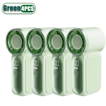 (Green-4 pcs) USB Rechargeable Mini Handheld Fan 3000mAh High-speed Turbine 100-speed Adjustable LED Display Desk Fan Suitable For Travel, Home