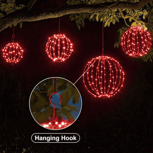 LED Christmas Light Balls 12 inch Foldable 2 Pack Red 1