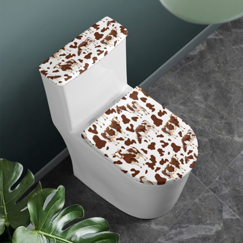 Toilettensitzbezug-Set mit Kuhmotiv, elastischem Rand und 1