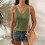 Top canotta da donna vintage in cotone e lino, verde chiaro 5