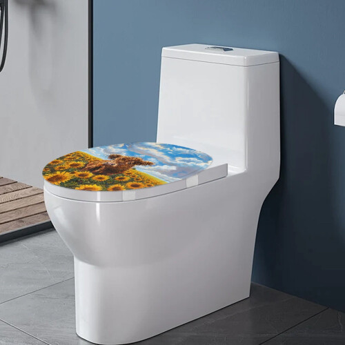 Capa retangular para assento sanitário com estampa de vaca das Terras Altas e girassol (17,3" x 13") 2