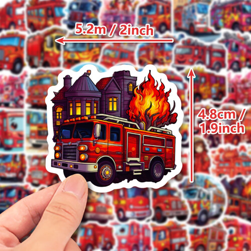 Fire Truck Stickers Cartoon 50-Pack 2