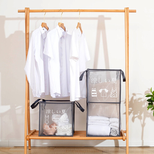 Foldable Mesh Laundry Basket 13 x 13 x 13 in Transparent 2