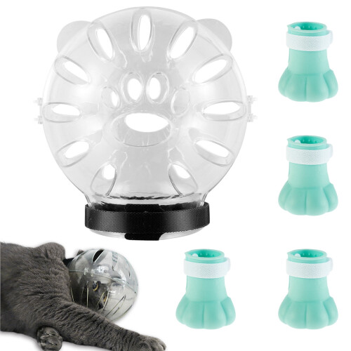 Cat Muzzle and Boots Set Breathable Anti-Bite Reusable 1