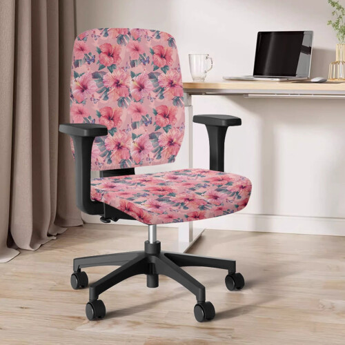 Set van 2 roze bloemen bureaustoelhoezen met elastische stretch 2
