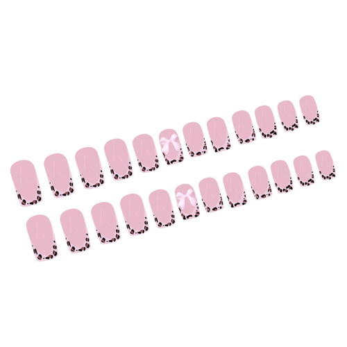 Square Press-On Nails with Leopard and Bowknot Design, 24 2