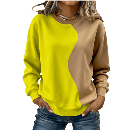 Moletom feminino com blocos de cores, gola redonda e mangas raglan. 1