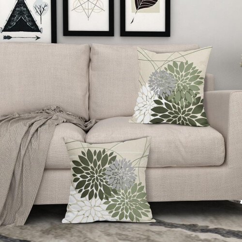 Conjunto de 2 capas de almofada florais verde-sálvia escuro, 50x50cm (20x20 polegadas). 2