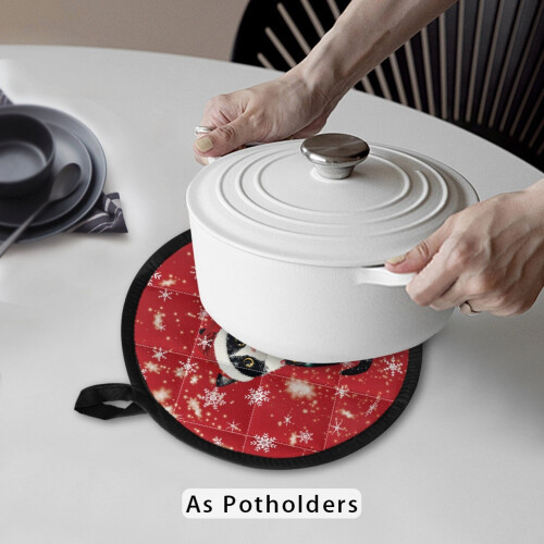 Cat-shaped Christmas pot holders and oven gloves 2-pack 2