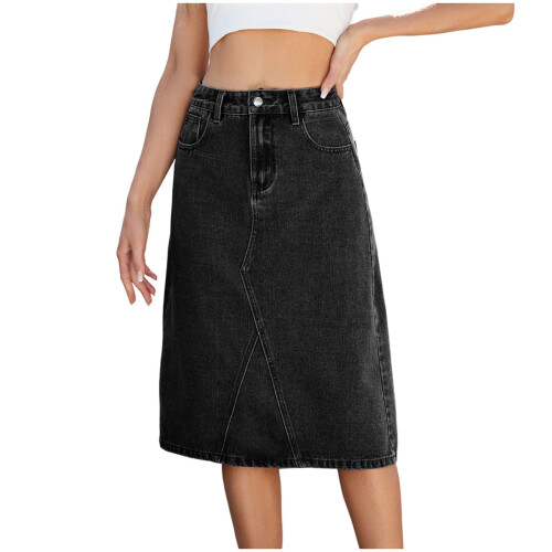 Γυναικεία Φούστα Denim με Ψηλή Μέση, Vintage, Πλυμένο Μαύρο 1