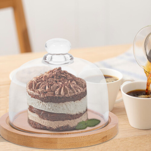 Wooden Brown Cake Plate with Cover 1 Set 1