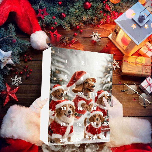Julkalender med hängande ornament och timer 1