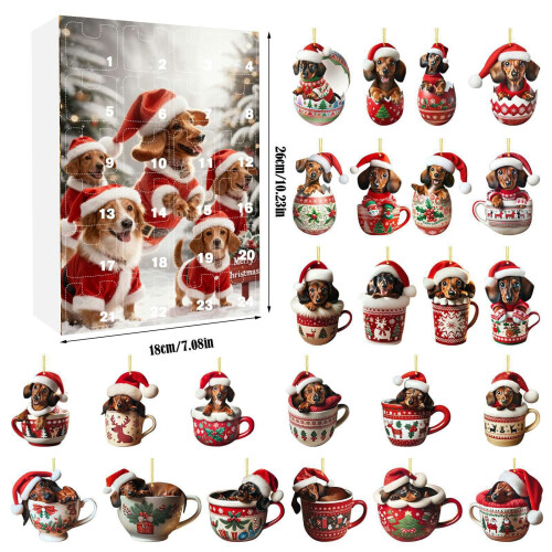 Julkalender med hängande ornament och timer 2
