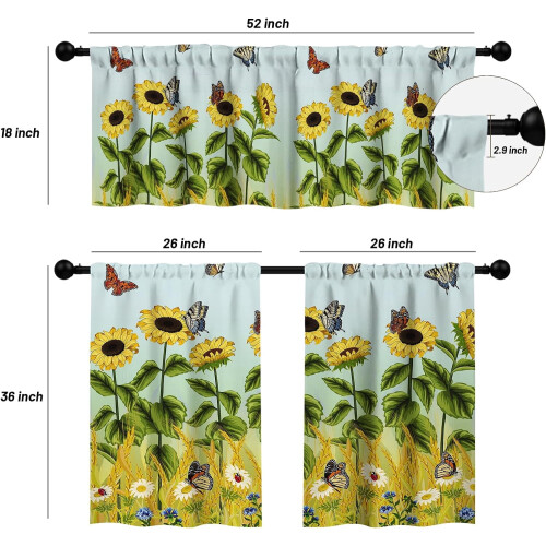 Σετ κουρτινών κουζίνας Sunflower Garden με σκελετό και βέργα 36 τεμαχίων 1
