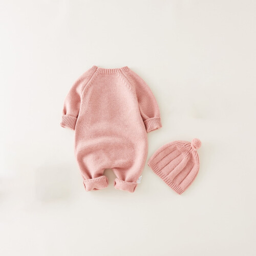 Baby-Strickstrampler mit Mütze, Acryl-Overall, 0-24 Monate 2