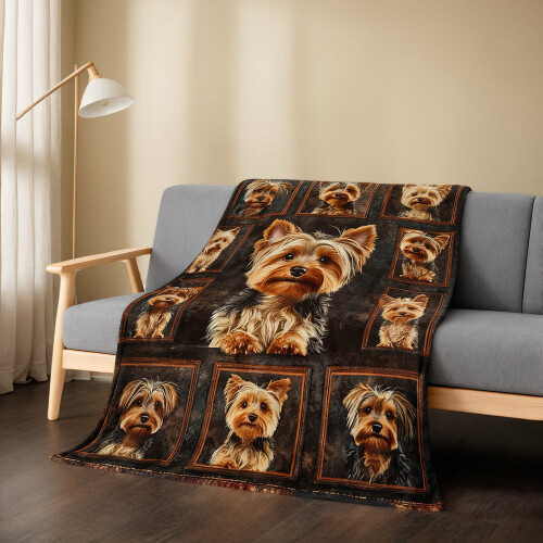 Yorkshire Terrier Flannel Throw Blanket Brown 59x78.7in 2