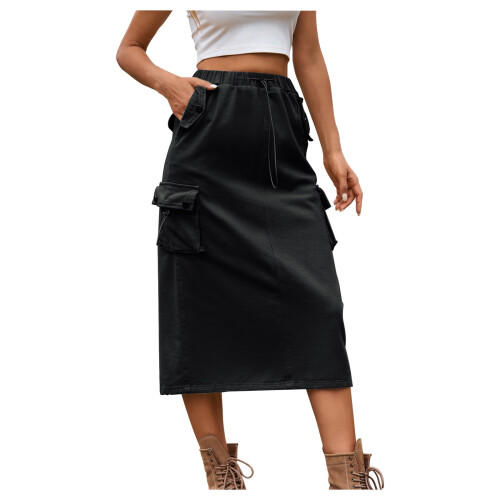 Dames denim utility rok met elastische taille, A-lijn minirok 1