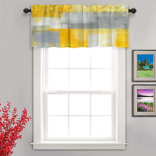 Abstract Art Valance Set Grey Yellow 52x18 Inches 2 Pack 2