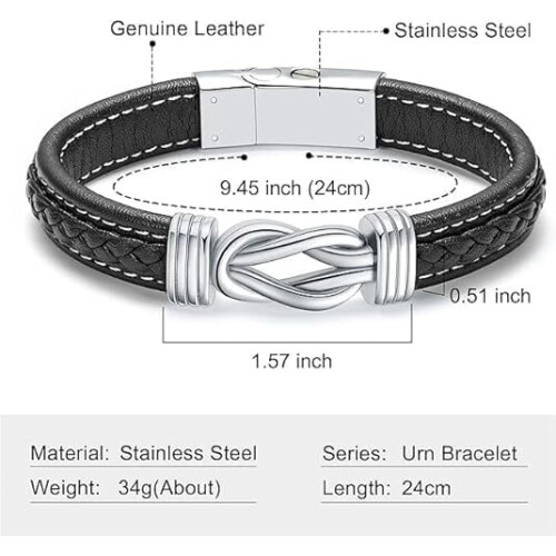Infinity Knot Urn Bracelet for Ashes - Genuine Leather - 1