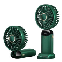 Mini foldable USB neck fan with 5 speeds, phone and monitor holder - Green