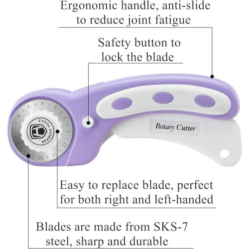 Rotary Cutter 45mm Fabric Ergonomic Handle Purple 1