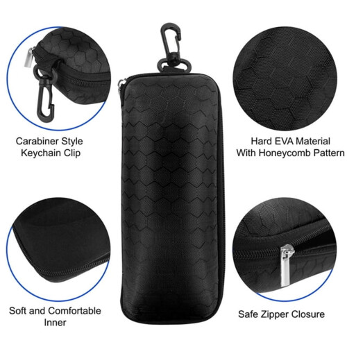 Water-Resistant Sunglasses Case with Clip and Zipper 1 Pack