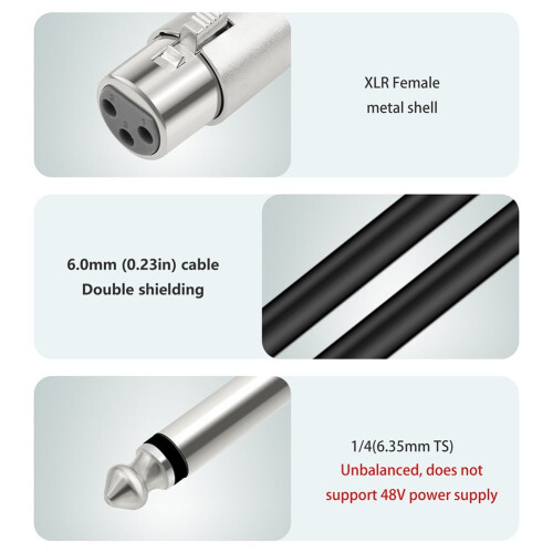 XLR Female to 6.35mm TS Mono Mic Cable for Dynamic 2