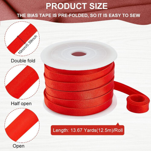 Satin Bias Tape 3/8 inch Double Fold 13.5 Yard Red 1