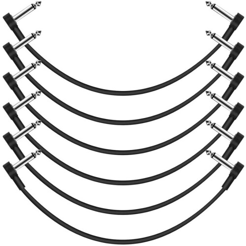 Pacote com 6 Cabos Patch de Guitarra de 12 Polegadas, Cabos Planos de 1/4" em Ângulo Reto para Pedais de Efeito, Cabos Patch para Pedalboard