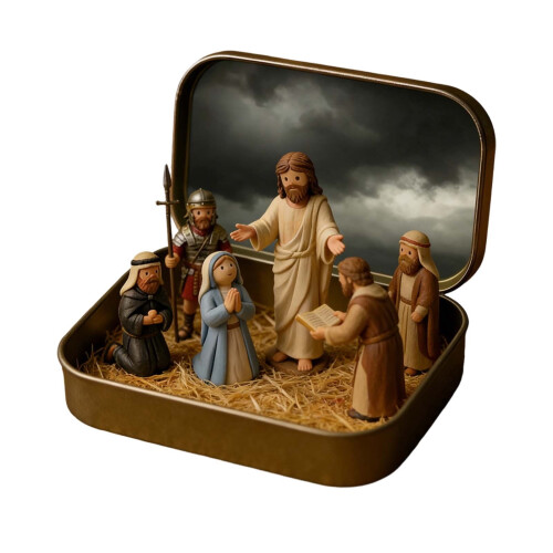 Pocket Nativity Set Tin Box 12 pcs Mini Jesus Figurines 1