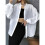 Women'S Solid Collared Long Sleeve Loose Fit Button Down Shirt White S 7