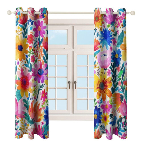 Floral Watercolor Curtain Set 2 Panels 2