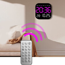 Horloge murale LED 7 pouces avec télécommande, 2 alarmes, date et