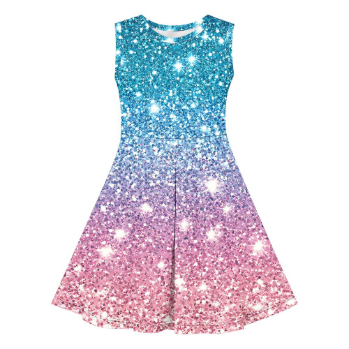 Abito estivo da ragazza senza maniche con paillettes e scollo rotondo e 2