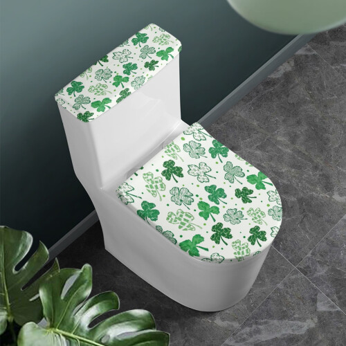 Toilettensitzdeckelbezug-Set aus Polyester mit Kleeblattmuster 1