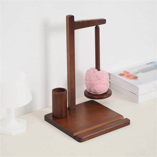 Garnhalter aus Holz mit Handyhalterung und magnetischem Spinner 2