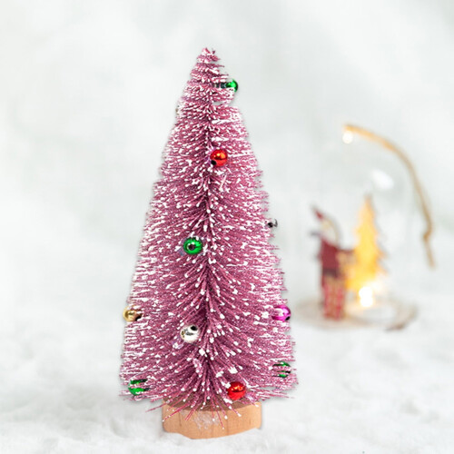 Mini Desktop Christmas Tree with Pink Ornaments 12 inches 2