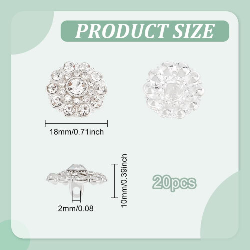 Rhinestone Buttons Flower Shape Silver Alloy 20 pcs 1