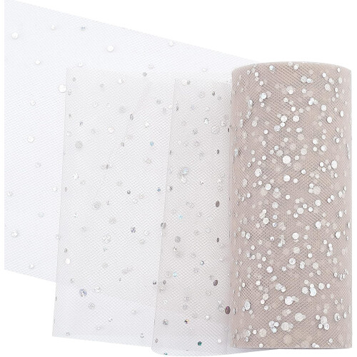 Glitter sequin deco mesh tulle fabric roll tan 6 inch 25 2