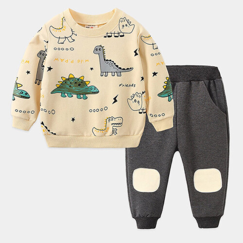 Toddler Boys Sweatsuit Set Cartoon Print Pullover and Knee 1