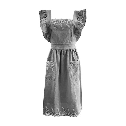 Women's Floral Ruffled Apron with Pocket and Bow 1