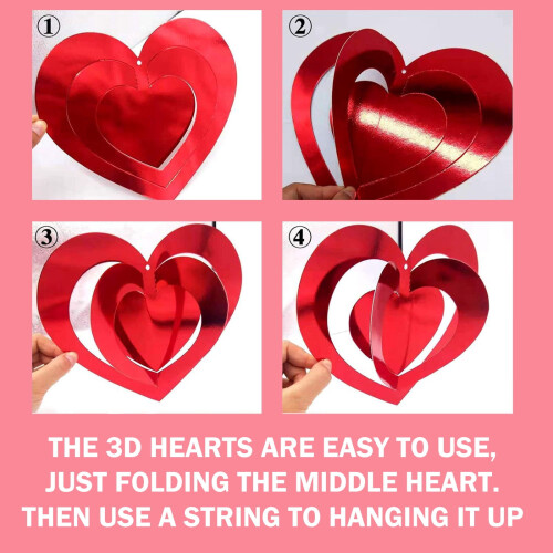3D Heart Hanging Decorations Red Foil 16 Pieces 2