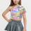 Girls One-Shoulder Short-Sleeve Sequin Crop Top 2