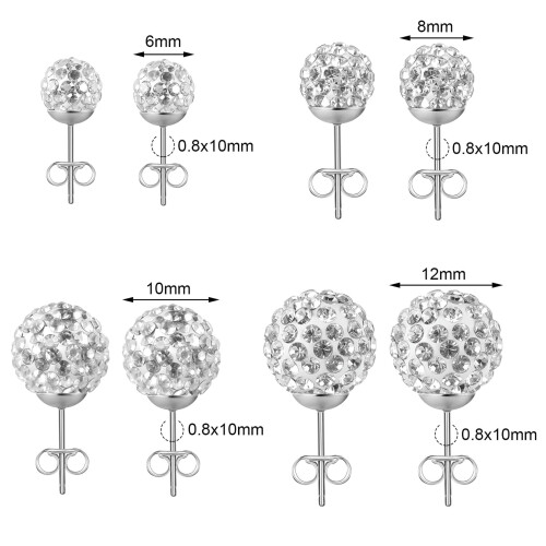 Stainless Steel Crystal Ball Stud Earrings AB White 8mm 1