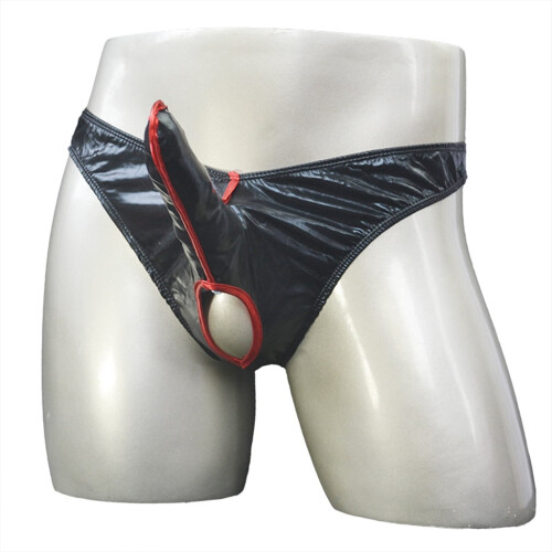 Men's leather briefs crotchless thong underwear black 2