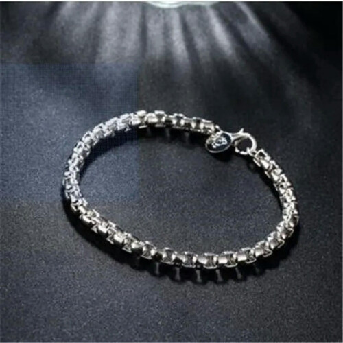 Sterling Silver Hollow Box Link Bangle Bracelet 1 Pc 1